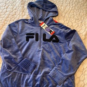 🆕NWT FILA Women’s coneflower blue Velour 1/4 zip hoodie